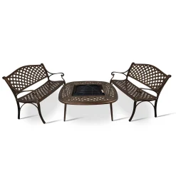 2 Lattice Bench with 105cm Square Firepit A Table (40cm Tall Table)