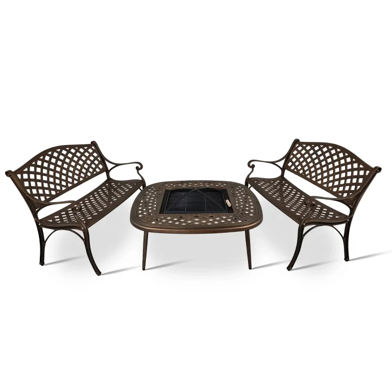 2 Lattice Bench with 105cm Square Firepit A Table (40cm Tall Table)