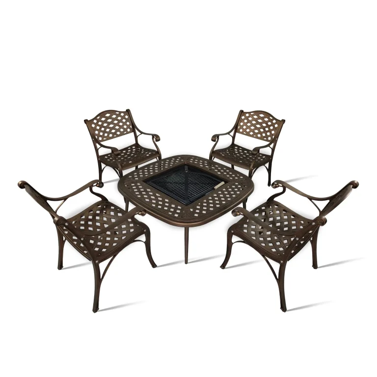 4 Seater Lattice Chair with 105cm Square Firepit A Table (Shorter 40cm Table)