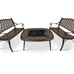 2 Lattice Bench with 105cm Square Firepit A Table (40cm Tall Table)